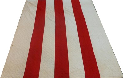 Lot 2018 - Large Late 19th Century Turkey Red and White Striped Quilt, with white reverse, 250cm by 220cm