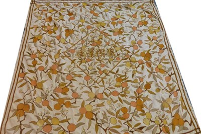 Lot 2020 - Late 19th Century Arts and Crafts Style Cream Linen Bed Cover, embroidered in coloured wools...