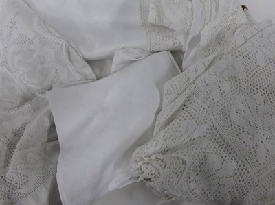 Lot 2026 - Assorted White Damask Table Linen, crochet table cloths etc (one box)