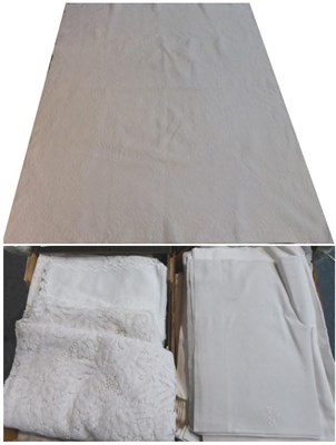Lot 2027 - Assorted White Linen Bed Sheets, some with embroidery and drawn thread work, crochet work...