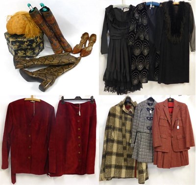 Lot 2055 - Assorted Circa 1960s and Later Costume and Accessories, including a brown and cream slubbed...