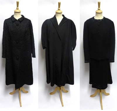 Lot 2061 - Circa 1950s Patron Original Christian Dior Black Wool Boucle Two Piece Suit, comprising long...