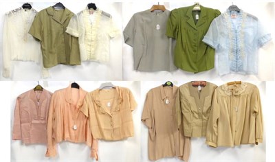 Lot 2072 - Assorted Circa 1940s, 1950s Shirts and Tops, including a pink silk short sleeved top, with a...