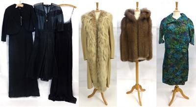 Lot 2076 - Assorted Circa 1930 and Later Costume including a black silk evening dress, with spaghetti...