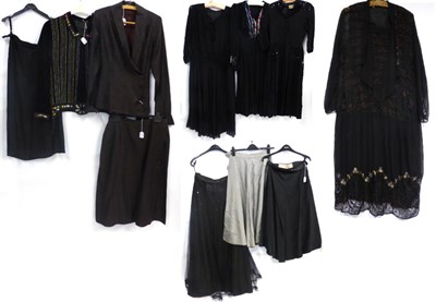 Lot 2080 - Assorted Circa 1920s to 40s Dresses and Suits, including a black chiffon drop waist long...