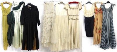 Lot 2082 - Assorted Circa 1930s and Later Evening Costume, including a mottled grey/blue full length...