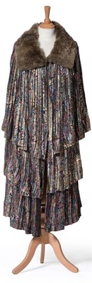 Lot 2084 - Circa 1930s Stylish Evening Cape, in a pink, purple and blue floral lame fabric, multi pleated...