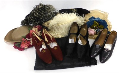 Lot 2100 - Assorted Late 19th Century/Early 20th Century Hats and Shoes, including a pair of Kirby & Nicholson