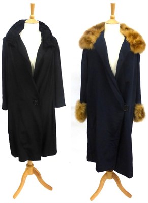 Lot 2106 - Circa 1930s Midnight Blue Grosgrain Evening Coat, with fur trims to the collar and cuffs,...