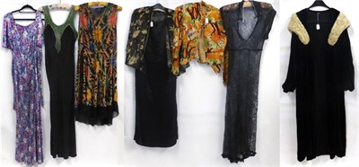 Lot 2110 - Circa 1920s and 30s Evening Wear, including a black satin sleeveless shift dress; black chiffon...