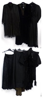 Lot 2119 - Assorted Late Victorian Costume, including a black velvet long sleeved dress with black applique to