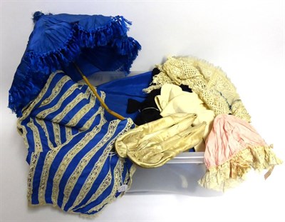 Lot 2121 - Victorian Costume including a royal blue silk two piece, comprising fitted bodice with ruched...