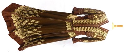 Lot 2122 - Early 20th Century Brown Two Piece Costume, comprising a fitted bodice of brown cotton open...