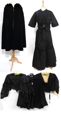 Lot 2123 - Late Victorian Costume including, black silk bodice, labelled 'Evans & Owen Ltd Bath', and two...