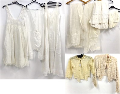 Lot 2124 - Assorted Late 19th Century Costume and White Cotton Undergarments, including an Edwardian cream...