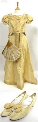 Lot 2129 - Circa 1897-1900 Cream Grosgrain Silk Wedding Dress, comprising a fitted bodice with short...