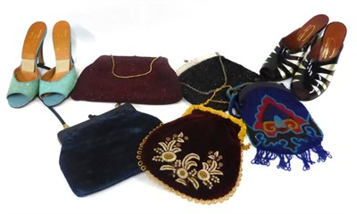 Lot 2146 - Assorted Circa 1920s and 30s Evening Bags including a red bead purse with paste set mount on a...