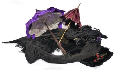 Lot 2147 - Assorted Victorian and Later Accessories, including an Edwardian black silk parasol with...