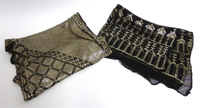 Lot 2152 - Large Early 20th Century Black Assuit Shawl, woven with silver and central diamond motif, 70cm...