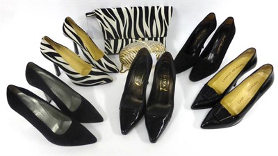 Lot 2154 - Assorted Modern Shoes and Accessories including a pair of Charles Jourdan black and white zebra...