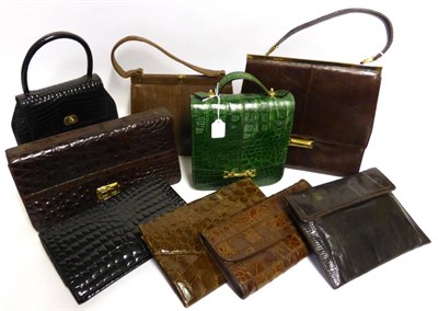 Lot 2161 - Circa 1940 and Later Tan Snake Skin, Crocodile and Style Handbags, including three clutch bags, two