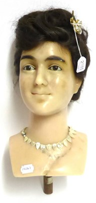 Lot 2165 - Circa 1930s Possibly French Wax Mannequin Head, modelled as an elegant lady with a brown wig,...