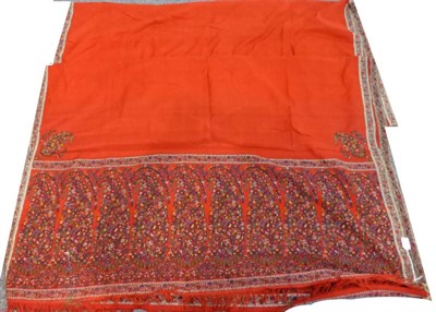 Lot 2172 - Large Early 19th Century Kashmir Wool Red Ground Shawl, edged with hand woven floral woven...