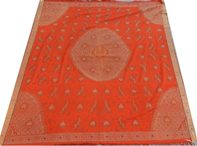 Lot 2174 - 19th Century Kashmir Red Wool Shawl, with large central medallion, floral borders and trims,...