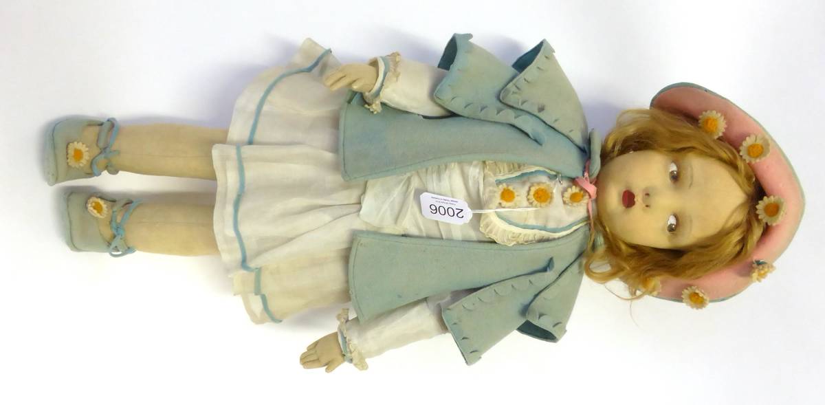 Lot 2006 - Circa 1930s Large Lenci Fabric Girl Doll, with jointed body, brown side glancing painted eyes,...