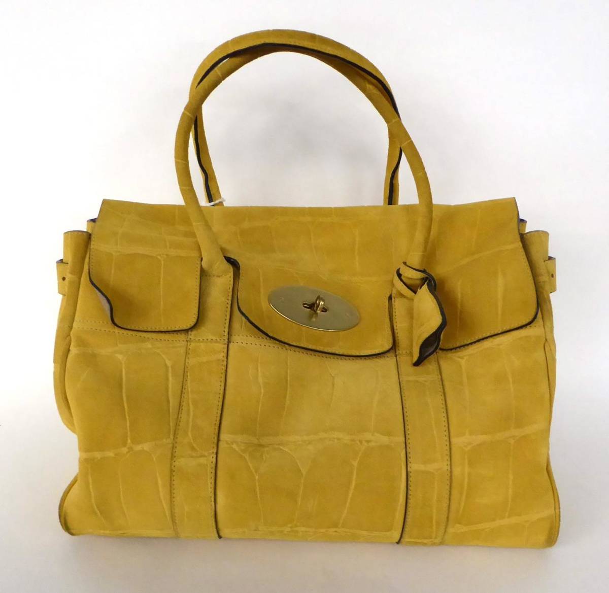 Lot 2173 - Mulberry Yellow Crocodile Style Suede Bayswater Bag, with brass mounts, one zipped internal pocket