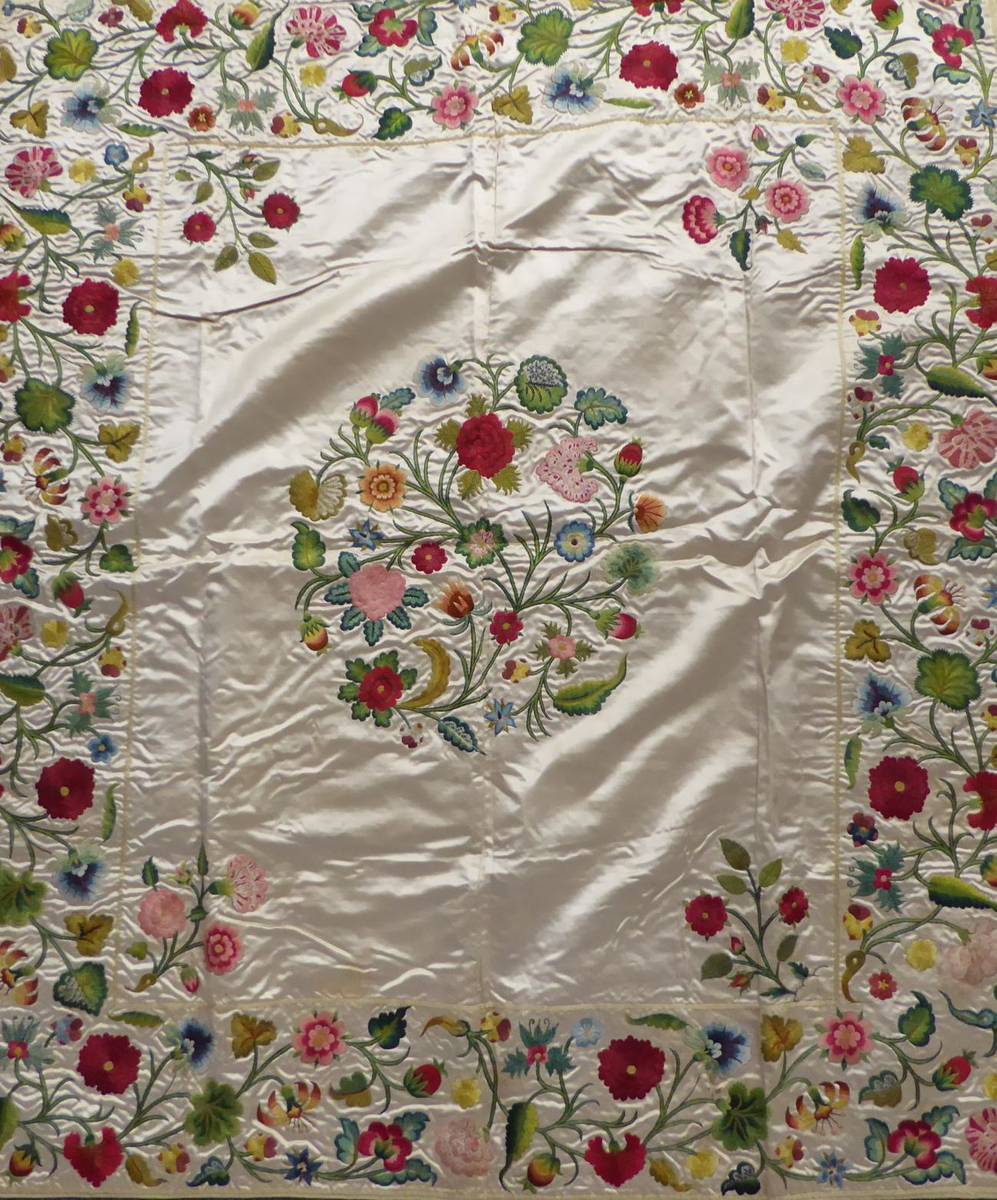 Lot 2186 - Late 18th/Early 19th Century Silk Panel, embroidered in coloured silk threads with flowers, on...