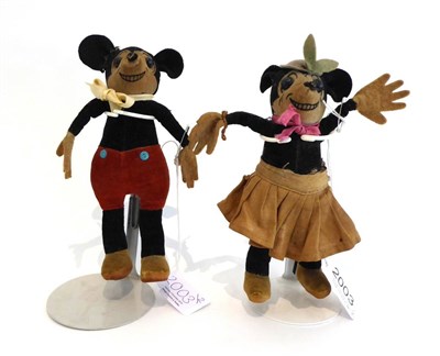 Lot 2003 - Dean's Rag Book Co Ltd Velveteen Mickey and Minnie Mouse, Mickey has a Dean's metal button to...