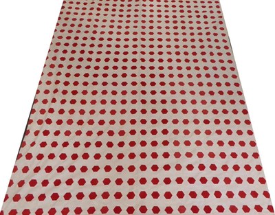 Lot 2021 - Large Late 19th Century Quilt of Red and White Hexagons, and plain reverse, 240cm by 190cm