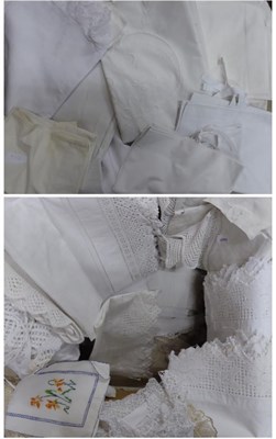 Lot 2024 - Assorted White Table and Bed Linen, cotton examples, some with crochet inserts and trims (two...