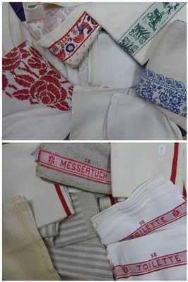 Lot 2032 - Assorted Mainly French Linen, including red and white embroidered cloths, woven cloths, cream linen