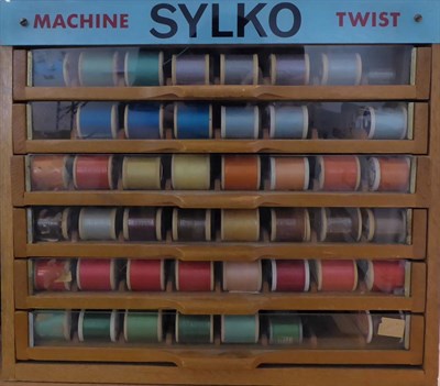 Lot 2038 - Circa 1950s Dewhursts Sylko Machine Twist Advertising Table Top Display Cabinet, of six...