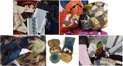 Lot 2043 - Assorted Lace and Crochet Edgings, Feathers, Ribbons, Trims, sewing samples, sewing boxes,...