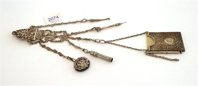 Lot 2074 - 19th Century Silver Chatelaine, with embossed and scroll work decoration, depicting a knight...