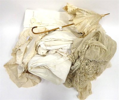 Lot 2098 - Assorted 19th Century and Later White Cotton and Linen Night Dresses, undergarments, Edwardian...