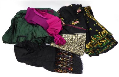 Lot 2099 - Black Silk Shawl Embroidered with Flowers in Coloured Silks; black wool capelet decorated with...