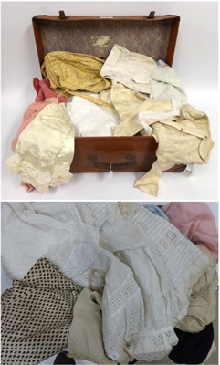 Lot 2101 - Assorted 19th Century and Later White Cotton Night Dresses, undergarments, petticoat with lace...