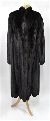 Lot 2120 - Dark Mink Fur Coat, collarless with long sleeves and scalloped hem