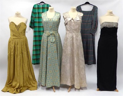 Lot 2124 - Circa 1960s and Later Evening Dresses, including a Susan Small long sleeved multi striped silk...