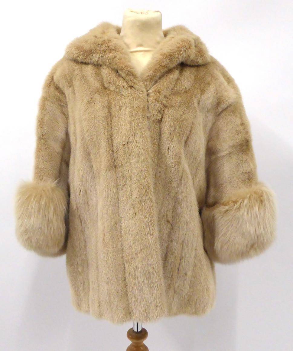 Lot 2138 - Grosvenor Furs Cream Mink Jacket, with three quarter length sleeves and wide fox trimmed cuffs,...