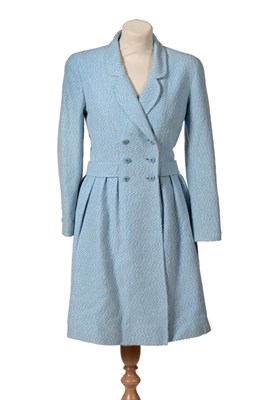 Lot 2145 - Chanel Boutique Double Breasted Coat Dress, in a blue and white slubbed wool mix, with long...