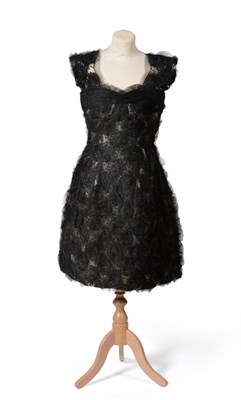 Lot 2157 - Hardy Amies 14 Savile Row London Black Cocktail Dress, with black chiffon appliqued flower...