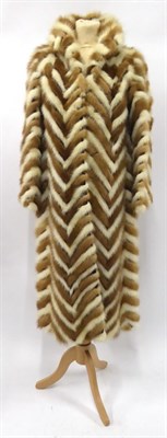 Lot 2167 - Brown and Cream Chevron Striped Mink Long Coat, with brown suede mount