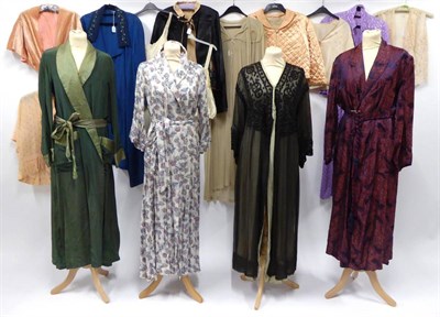 Lot 2173 - Assorted 1930s and Later Night and Lounge Wear, comprising a cream abstract diamond print...