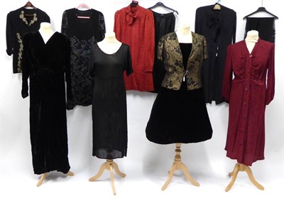 Lot 2174 - Assorted 1930s/40s and Later Evening Wear, including a Lee Delman black velvet evening gown...