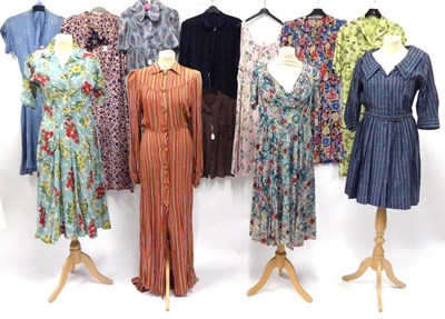 Lot 2175 - Assorted 1930s and Later Costume, comprising a Wildman blue floral striped belted shirt dress;...